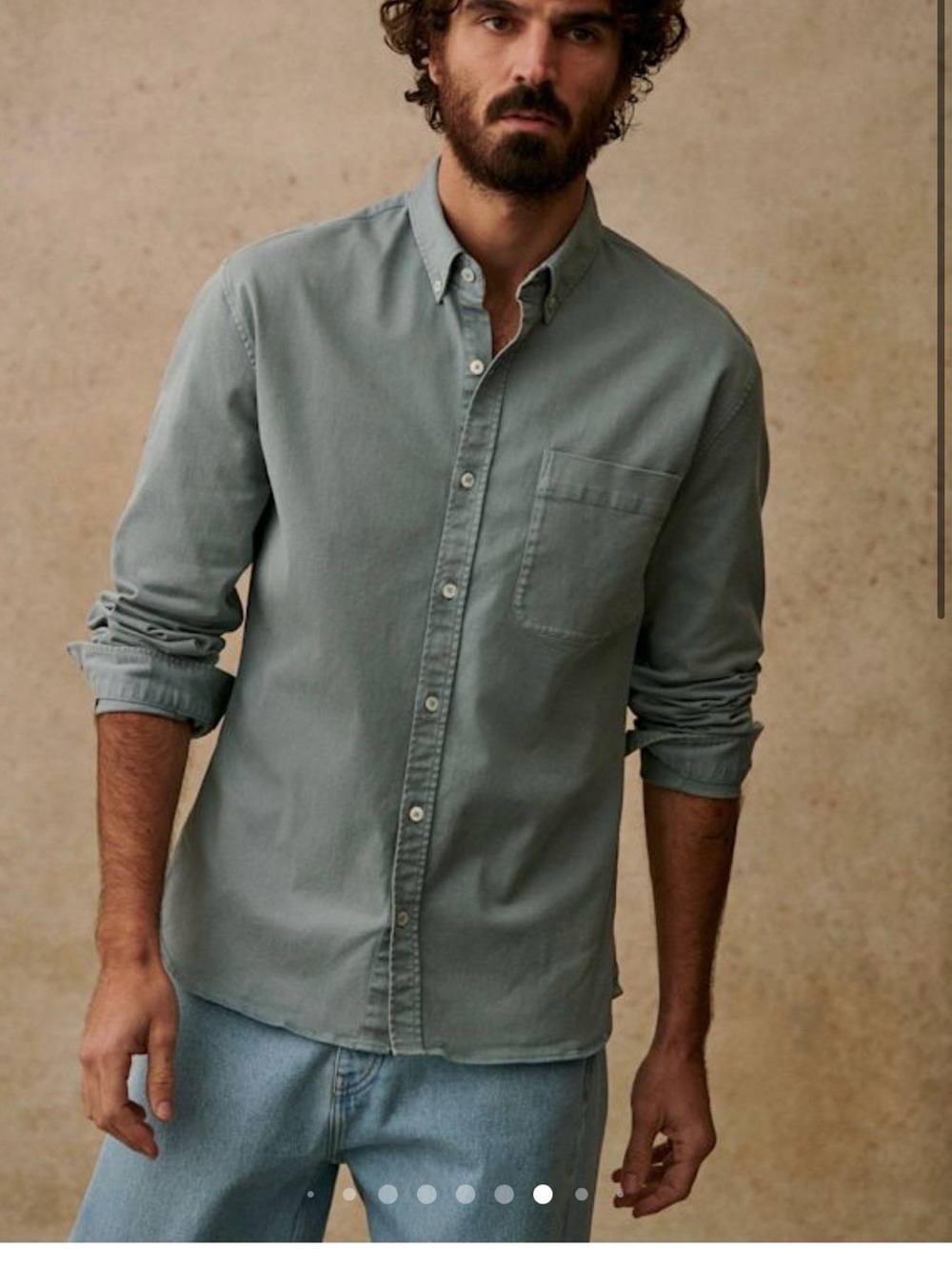 Octobre Editions Shirt Men's Sage Green Long-Sleeve Button-Down Shirt